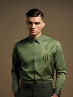HE SPOKE - Olive Solid Smart Casual Shirt