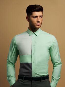 HE SPOKE - Green Colorblocked Smart Casual Shirt
