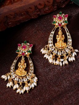 Estele - Gold Plated CZ Lakshmi Devi Designer Earrings with Pearls for Women