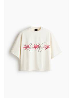 H&M - Men White Oversized Fit Printed Cotton T-Shirt