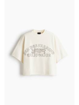 H&M - Men White Oversized Fit Printed Cotton T-Shirt