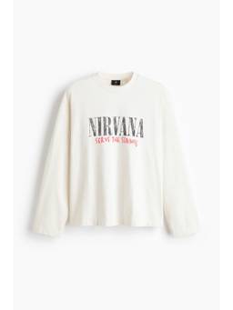 H&M - Men White Relaxed-Fit Long-Sleeved T-Shirt