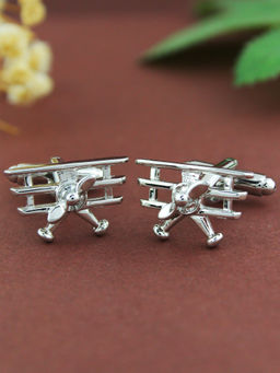 PELUCHE - Silver Airplane Cufflinks for Men