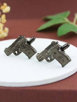 PELUCHE - Gangsta Grey Rhodium Plated Shirt Cufflinks for Men