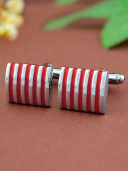PELUCHE - Red Enamel Stripe Cufflinks for Men