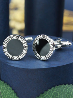 PELUCHE - Designer Black Enamel Cufflinks for Men