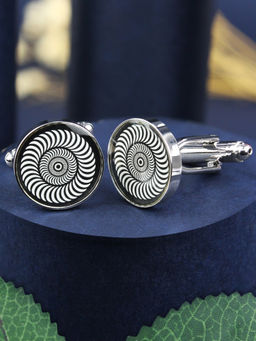 PELUCHE - Designer Black & White Enamel Cufflinks for Men
