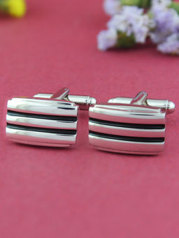 PELUCHE - Black Enamel Stripe Cufflinks for Men
