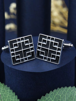 PELUCHE - Designer Black Enamel Cufflinks for Men