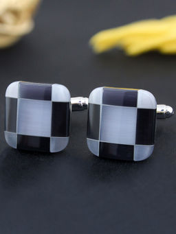 PELUCHE - Designer Onyx & Natural Mother of Pearl Stone Cufflinks for Men