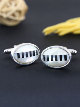 PELUCHE - Natural Mother of Pearl & Black Onyx Stone Cufflinks for Men