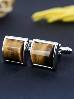 PELUCHE - Natural Tigers Eye Stone Cufflinks for Men