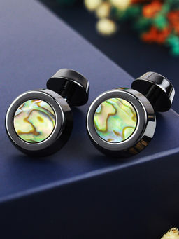 PELUCHE - Zirconium Ceramic Studded with Natural Abalone Shell Semi Precious Cufflinks for Men