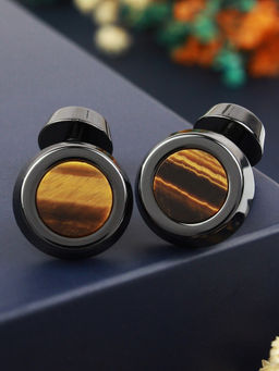 PELUCHE - Zirconium Ceramic Studded with Natural Tigers Eye Stone Cufflinks for Men