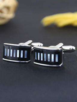 PELUCHE - Natural Mother of Pearl & Black Onyx Stone Cufflinks for Men