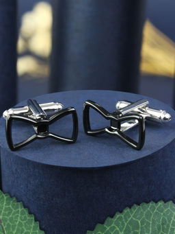 PELUCHE - Novelty Black Bow Tie Cufflinks for Men