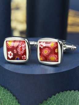 PELUCHE - Quirky Floral Pattern Red Cufflinks for Men