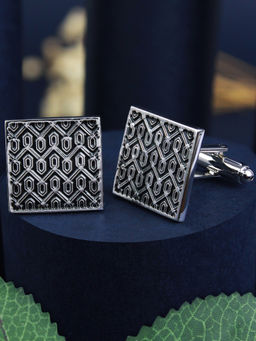 PELUCHE - Designer Black Enamel Cufflinks for Men