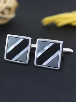 PELUCHE - Natural Mother of Pearl & Black Onyx Stone Cufflinks for Men
