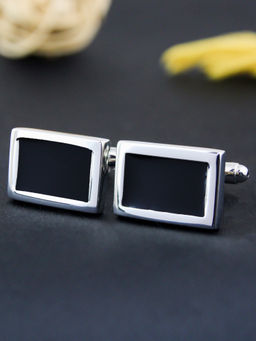 PELUCHE - Rectangle Black Enamel Cufflinks for Men