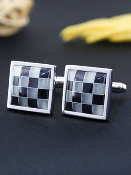 PELUCHE - Natural Mother of Pearl & Black Onyx Stone Cufflinks for Men