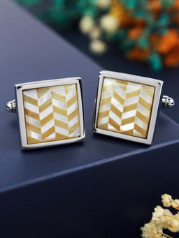 PELUCHE - Natural Mother of Pearl Tigers Eye Stone Cufflinks for Men