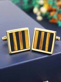 PELUCHE - Natural Tigers Eye Stone - Gold Cufflinks for Men