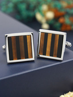 PELUCHE - Natural Tigers Eye Stone - Silver Cufflinks for Men