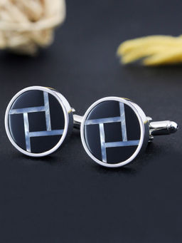PELUCHE - Natural Mother of Pearl & Black Onyx Stone Cufflinks for Men