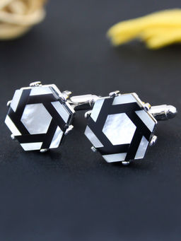 PELUCHE - Natural Mother of Pearl & Black Onyx Stone Cufflinks for Men