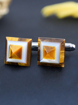 PELUCHE - Natural Mother of Pearl Tigers Eye Stone Cufflinks for Men