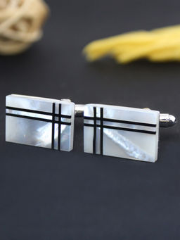 PELUCHE - Natural Mother of Pearl & Black Onyx Stone Cufflinks for Men