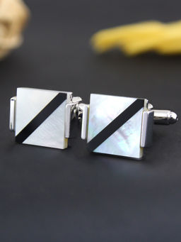 PELUCHE - Natural Mother of Pearl & Black Onyx Stone Cufflinks for Men