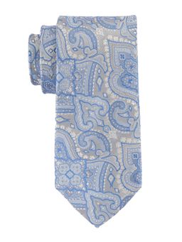 The Tie Hub - Twill Paisley Blue and Creame Silk Necktie