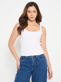 Madame - White Shoulder Straps Knit Top