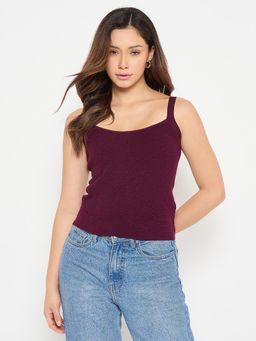 Madame - Wine Shoulder Straps Knit Top