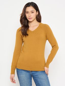 Madame - Mustard V Neck Solid Sweater