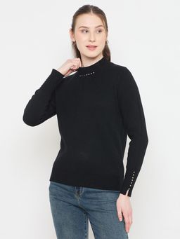 Madame - Black High Neck Solid Sweater