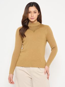Madame - High Neck Solid Mustard Yellow Sweater