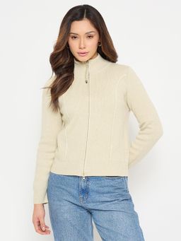 Madame - High Neck Beige Cardigan