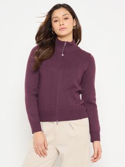 Madame - High Neck Purple Cardigan