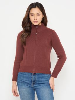 Madame - High Neck Rust Brown Cardigan