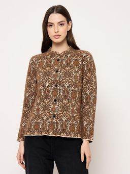 Madame - Printed Brown Cardigan with Buttons
