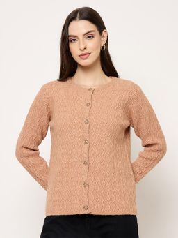 Madame - Peach Round Neck Cardigan with Buttons