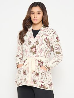 Madame - Printed Beige Shrug with Belt