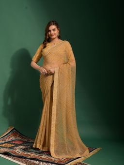 Odette - Beige Chiffon Designer Saree with Unstitched Blouse