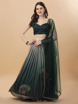 Amrutam Fab - Womens Green Color Lycra Digital Print & Siroski Diamond Work Lehenga Choli (Pack of 3)
