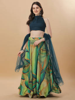 Amrutam Fab - Womens Light Green Color Crep Silk Digital Print Lehenga Choli (Pack of 3)