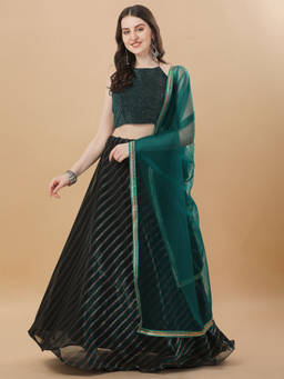 Amrutam Fab - Womens Green Color Corian Imported Fabric Lehenga Choli (Pack of 3)
