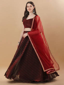 Amrutam Fab - Womens Red Color Corian Imported Fabric Lehenga Choli (Pack of 3)